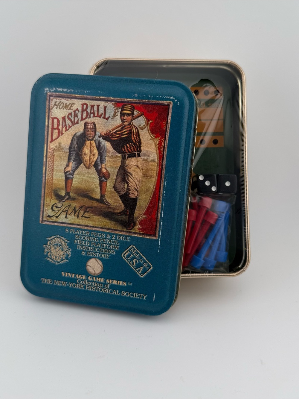 Home Base Ball Tin Game Set - Blue Vintage Style
